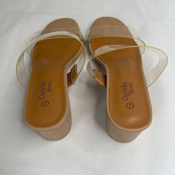 Ophelia Roe Nude Clear Straps Slip On Low Chunky Heel Sandal Size 7 - Picture 7 of 7